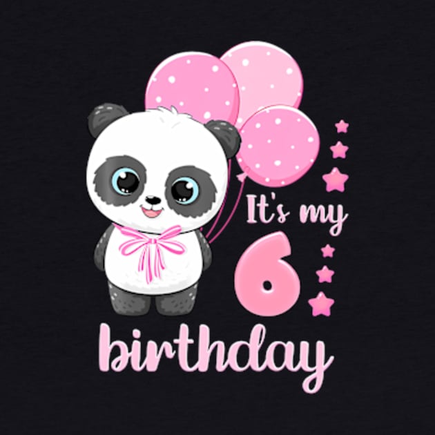 Girl 6 Year Old Panda Pink Balloons It'S My 6Th Birthday by Zoe Hill Autism